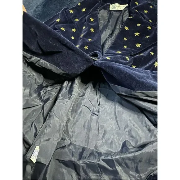 Vintage 1960s Union Made Saks Fifth Ave Blue Velour Star All Over Blazer Jacket - Picture 5 of 10